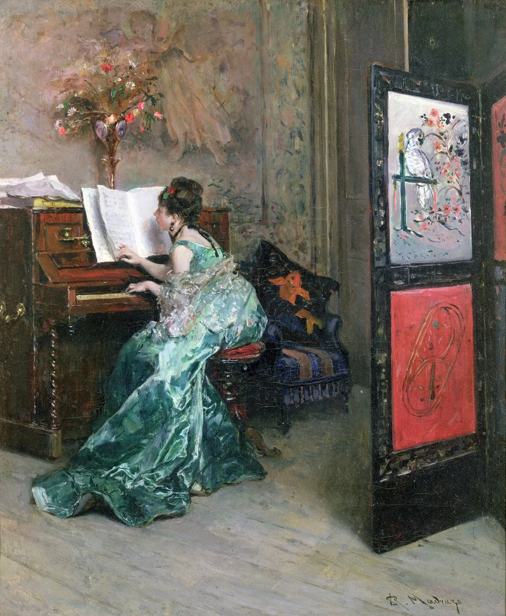 Raimundo Madrazo - Signora che suona il pianoforte in un interno